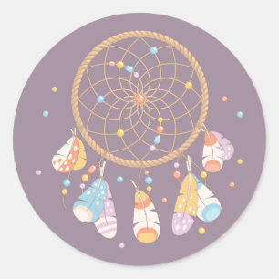 Adesivo Redondo Roxo tribal do bebê de Dreamcatcher Boho