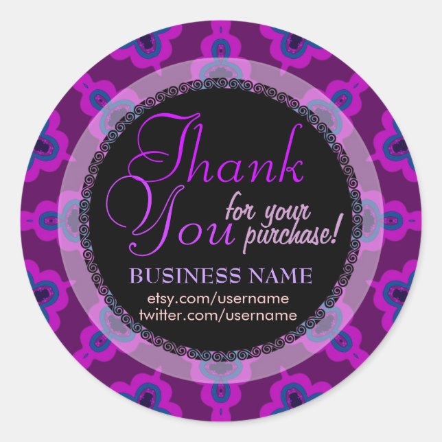 Adesivo Redondo Roxo Tribal Star Business Obrigado Sticker (Frente)