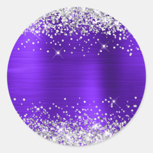 Adesivo Redondo Roxo Violeta Metálico Brilho Prateado em Branco