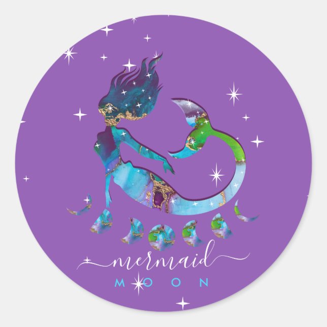 Adesivo Redondo Roxo zodíaco espiritual da Lua Sereia (Frente)