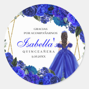 Adesivo Redondo Royal Blue and Gold Floral Quinceanera