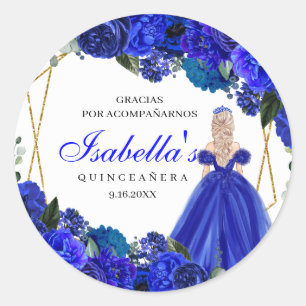 Adesivo Redondo Royal Blue e Dourada Quinceanera Clássica Rou