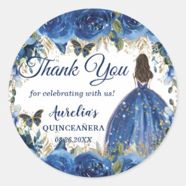 Adesivo Redondo Royal Blue Floral Rosas Borboletas Princesa Favor