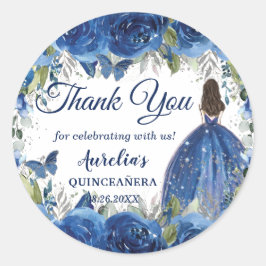 Adesivo Redondo Royal Blue Floral Silver Butterfly Princess Favor
