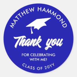 Adesivo Redondo Royal Blue Graduating Class Thank You Grad Cap