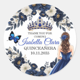 Adesivo Redondo Royal Blue Quinceañera Butterfly Favor Sticker