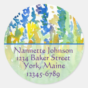 Adesivo Redondo Royal Blue Watercolor Flowers Endereço de Devoluçã