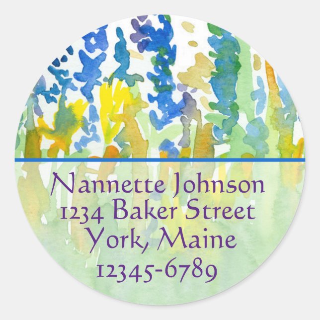 Adesivo Redondo Royal Blue Watercolor Flowers Endereço de Devoluçã (Frente)