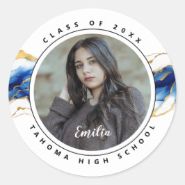 Adesivo Redondo Royal Blue Yellow Dourado Photo Graduation