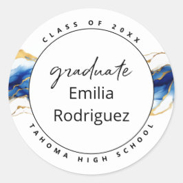 Adesivo Redondo Royal Blue Yellow Elegant Graduação Elegante Doura