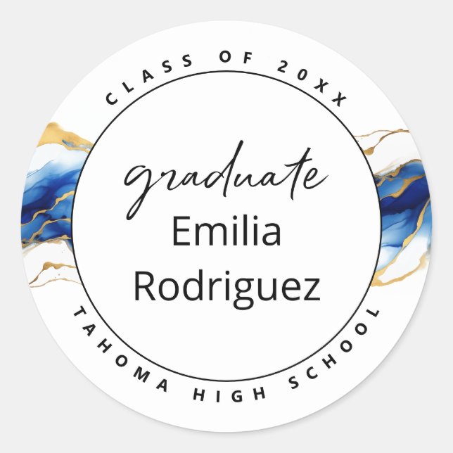 Adesivo Redondo Royal Blue Yellow Elegant Graduação Elegante Doura (Frente)