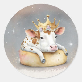 Adesivo Redondo Royal Cow Dreaming on Cheese Throne               