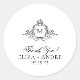 Adesivo Redondo Royal Crest Elegante Wreath Monograma Obrigado