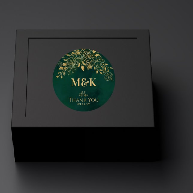 Adesivo Redondo Royal Emerald Green Dourado Monograma Floral Obrig (Criador carregado)