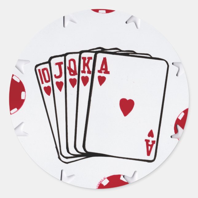 Adesivo Redondo Royal Flush in Hearts (Frente)