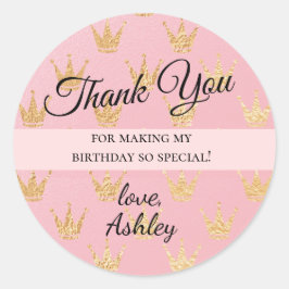 Adesivo Redondo Royal Princess Dourado Crowans Obrigado