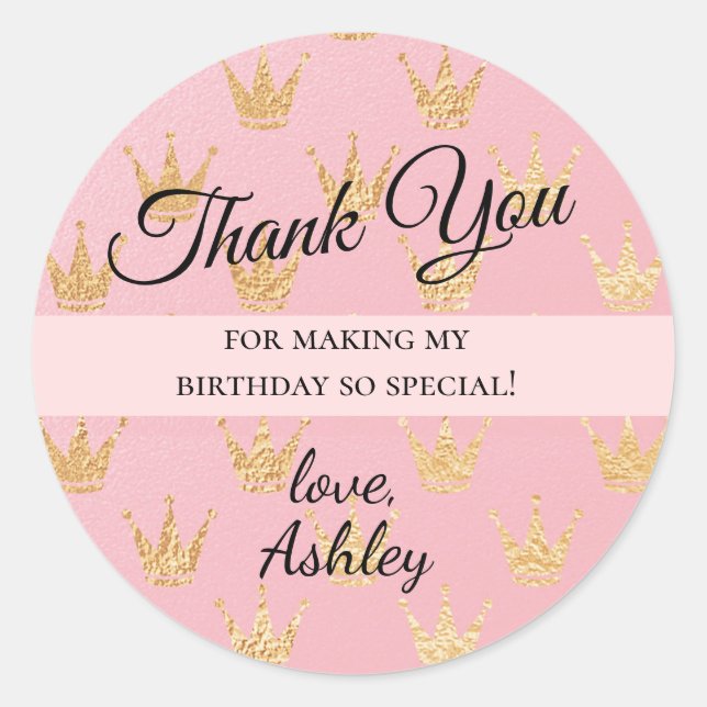 Adesivo Redondo Royal Princess Dourado Crowans Obrigado (Frente)