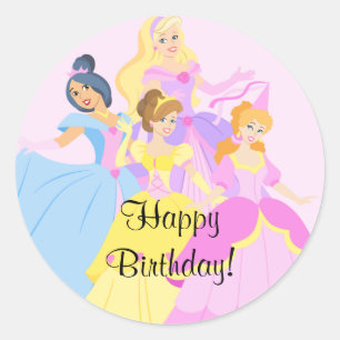 Adesivo Redondo Royal Princess Girls Happy Birthday Sticker