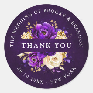 Adesivo Redondo Royal Purple Violet Dourado Botânico Obrigado Clas