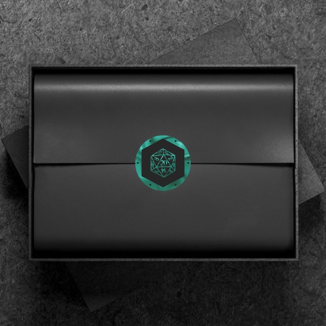 Adesivo Redondo RPG Dice | Emerald Fantasy Tabletop Retro Gamer (Criador carregado)