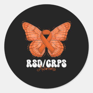 Adesivo Redondo RSD Mês de Consciência CRPS Borboleta Laranja Fita