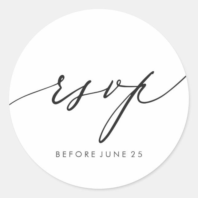 Adesivo Redondo RSVP branco preto de caligrafia elegante simples (Frente)