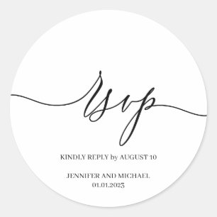Adesivo Redondo RSVP de Casamento Elegante de Assinatura de Script