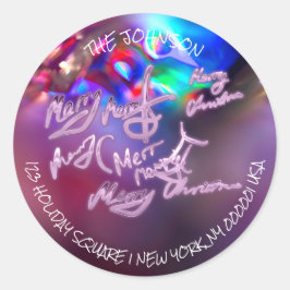 Adesivo Redondo RSVP de Devolução de RSVP Roxo Feliz Natal