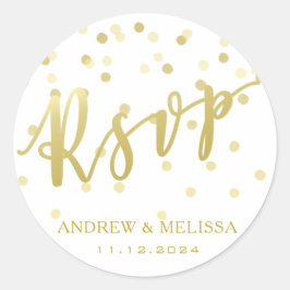 Adesivo Redondo RSVP Dourado Escrita de Pincel & Confetti Wedker S