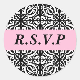 Adesivo Redondo RSVP - Personalizável (Damasco Preto e Branco)