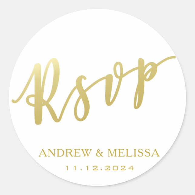 Adesivo Redondo RSVP | Vinheta de Casamento com Script de Pincel D (Frente)