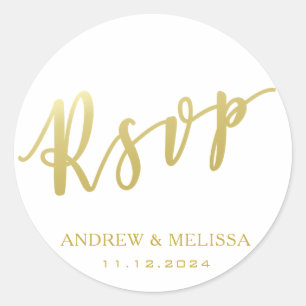 Adesivo Redondo RSVP   Vinheta de Casamento com Script de Pincel D