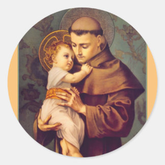 Adesivo Redondo Rua. Anthony de Pádua com Jesus Bebê