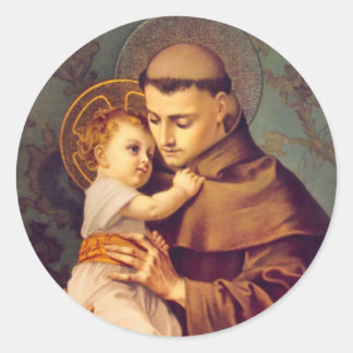Adesivo Redondo Rua. Anthony de Pádua com Jesus Bebê