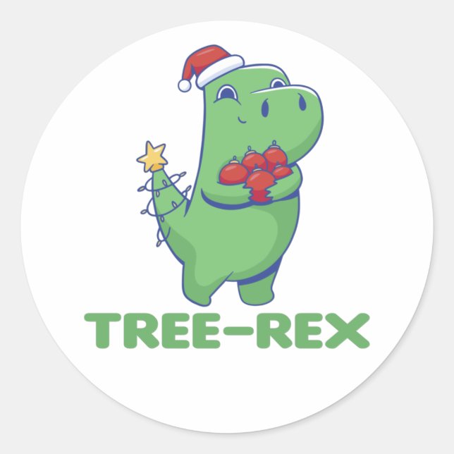 Adesivo Redondo Rua Arredondada Tree-Rex Funny Dinosaur Pun T-Rex  (Frente)