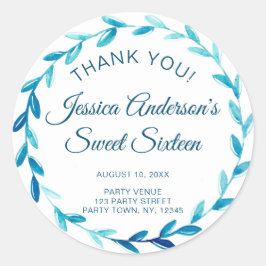 Adesivo Redondo Rua Azul Rústica Doce Dezesseis Obrigado