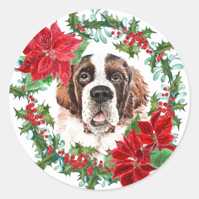 Adesivo Redondo Rua Bernard Poinsettia Holly Christmas Wreath (Frente)