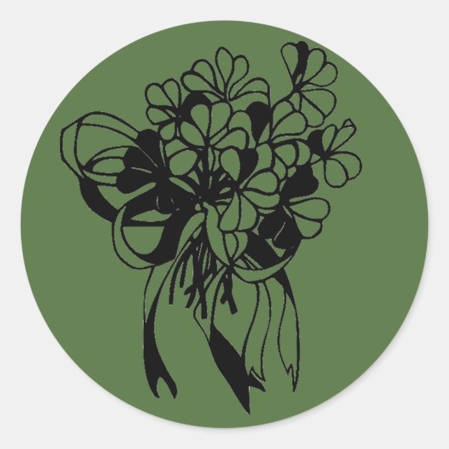 Adesivo Redondo Rua de Buquê de Shamrock irlandês. (Frente)