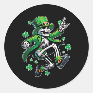 Adesivo Redondo Rua de Skeleton Leprechaun dançante. Dia de Patric