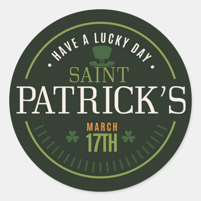 Adesivo Redondo Rua, Dia de Patrick (Frente)