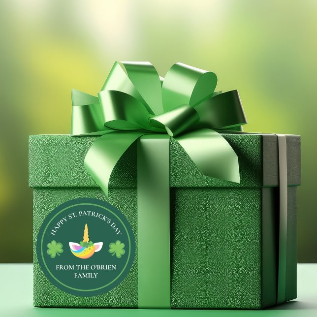 Adesivo Redondo Rua. Dia de Patricks Unicorn Personalizável Partid (Criador carregado)