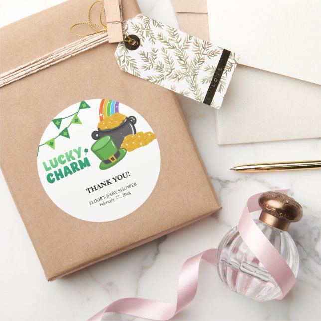 Adesivo Redondo Rua do Charm Shamrock, Chá de fraldas do Dia de Pa (Presentear)