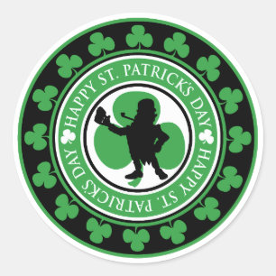 Adesivo Redondo Rua Feliz, Leprechaun Shamrocks no Dia de Patrick