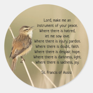 Adesivo Redondo Rua. Francis de Assisi Prayer Bird Inspirational