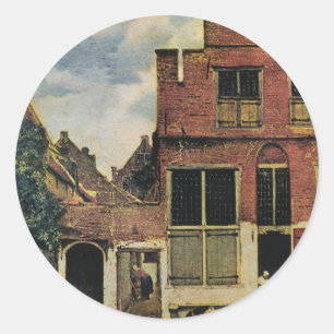 Adesivo Redondo Rua Johannes Vermeer, em Delft (cerca de 1660)