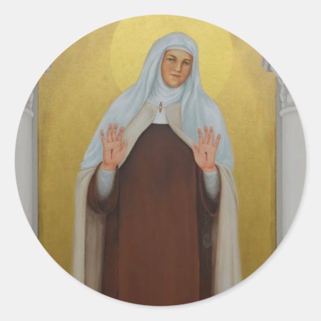 Adesivo Redondo Rua. Mariam de Jesus Crucificado Carmelite Nun (Frente)