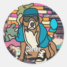Adesivo Redondo Rua Retro Cachorro, Boné e tênis | Engraçado