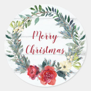 Adesivo Redondo Rua Rustic Felry Christmas Watercolor