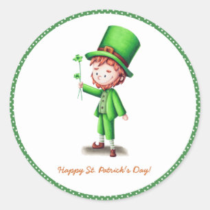 Adesivo Redondo Rua Verde Leprechaun. Dia de Patrick