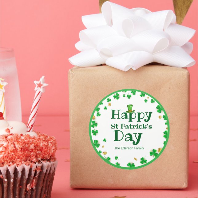 Adesivo Redondo Ruas de Shamrock sortudas. (Festa)